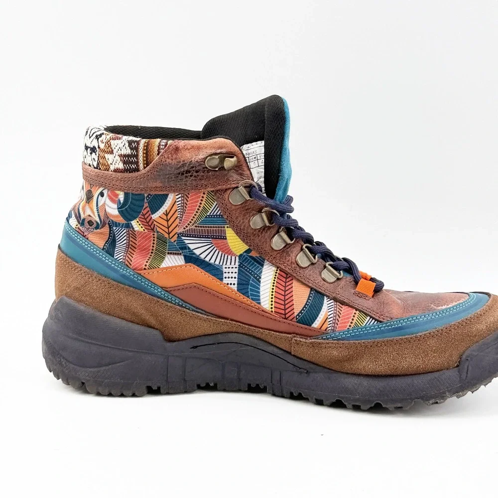 Inkkas Mens Camping Boot Brown Multi Color Tribal Print Hiking Shoes Size 11